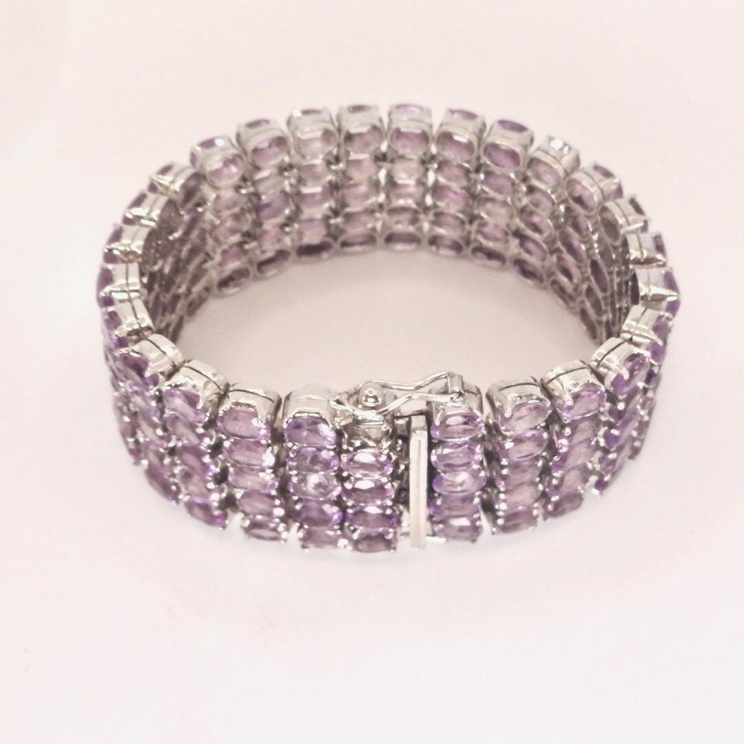 Vintage Purple Amethyst Tennis Bracelet in 925 Sterling Silver