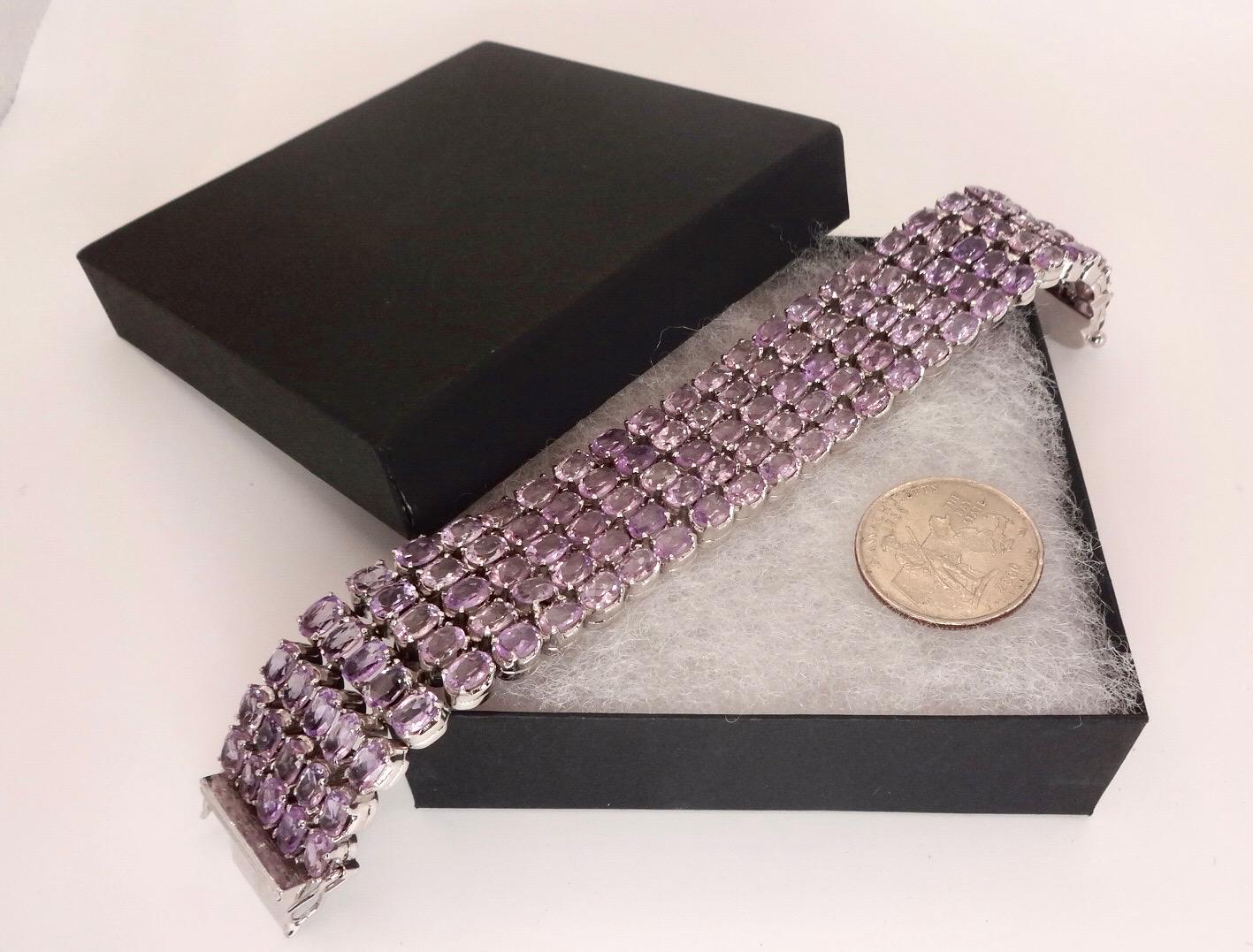 Vintage Purple Amethyst Tennis Bracelet in 925 Sterling Silver