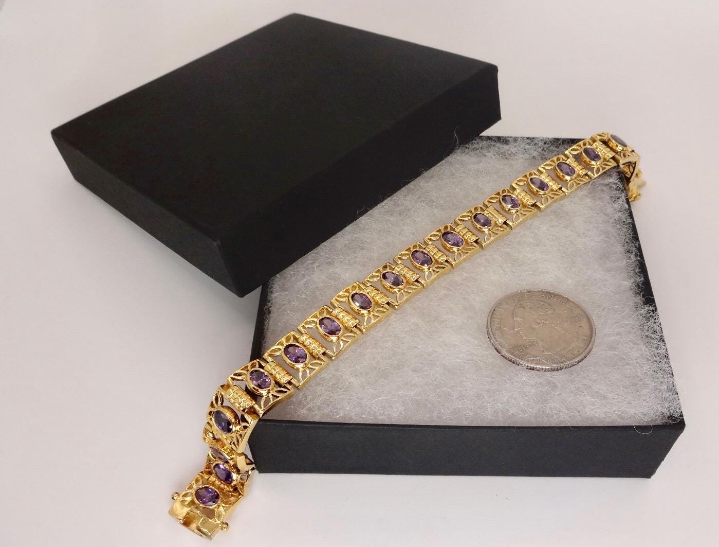 Vintage Purple Amethyst Tennis Bracelet in Gold 925 Sterling Silver