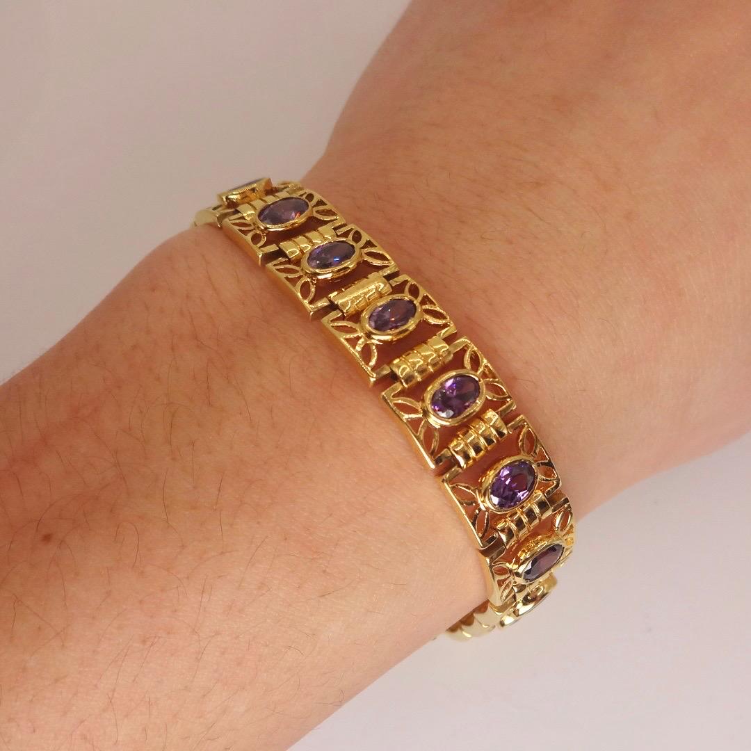 Vintage Purple Amethyst Tennis Bracelet in Gold 925 Sterling Silver