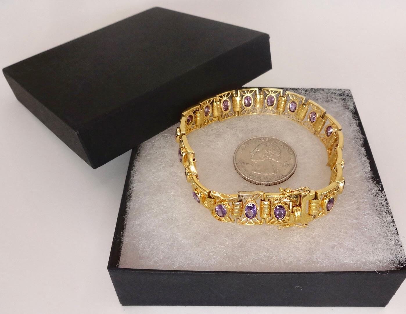 Vintage Purple Amethyst Tennis Bracelet in Gold 925 Sterling Silver