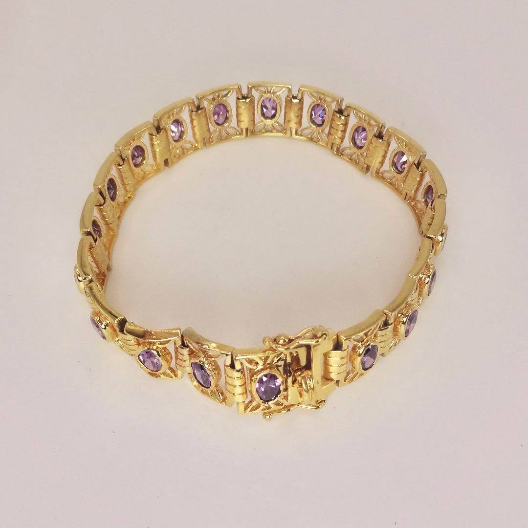 Vintage Purple Amethyst Tennis Bracelet in Gold 925 Sterling Silver