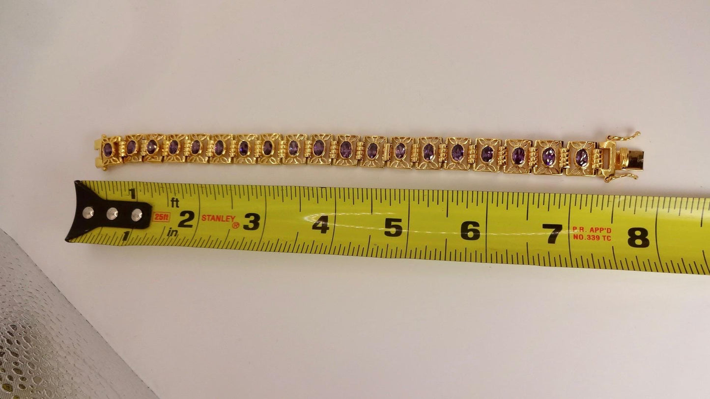 Vintage Purple Amethyst Tennis Bracelet in Gold 925 Sterling Silver