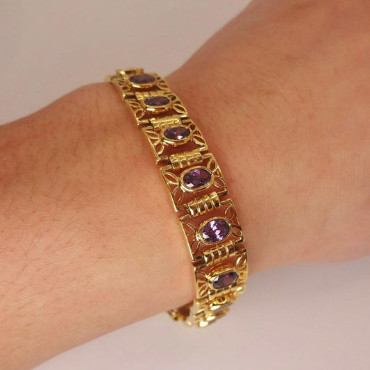 Vintage Purple Amethyst Tennis Bracelet in Gold 925 Sterling Silver