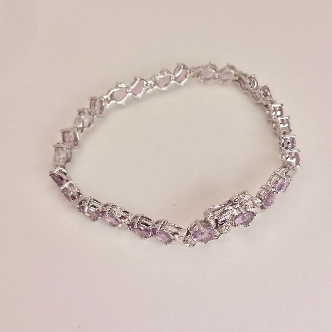 Vintage Amethyst Tennis Bracelet 925 Sterling Silver Purple Deco