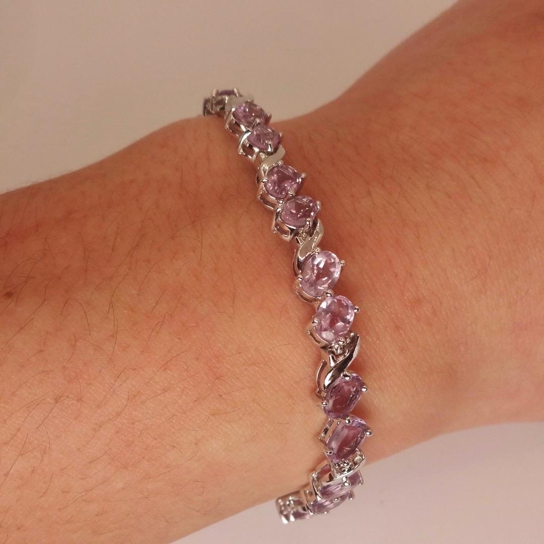 Vintage Amethyst Tennis Bracelet 925 Sterling Silver Purple Deco