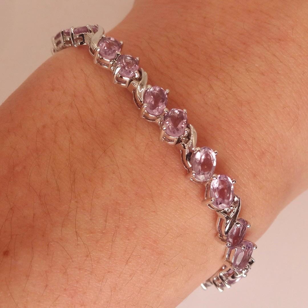 Vintage Amethyst Tennis Bracelet 925 Sterling Silver Purple Deco