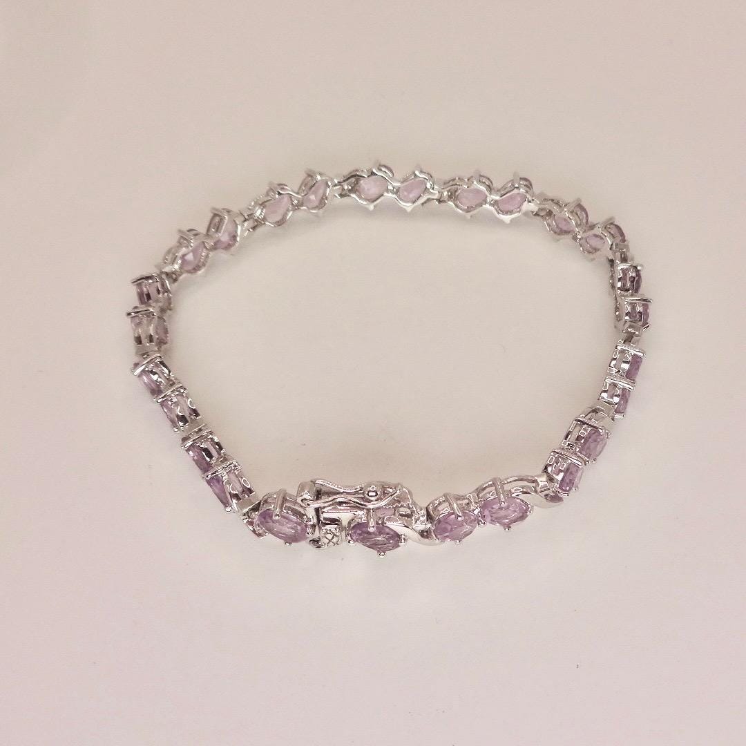 Vintage Amethyst Tennis Bracelet 925 Sterling Silver Purple Deco