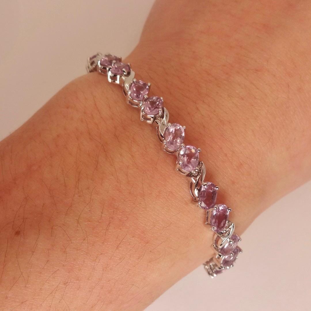 Vintage Amethyst Tennis Bracelet 925 Sterling Silver Purple Deco