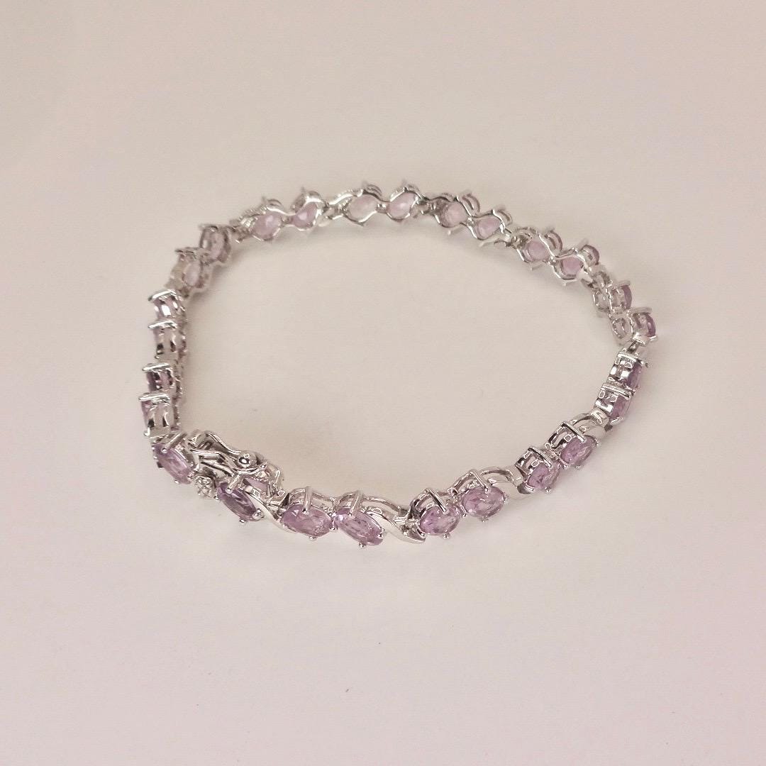 Vintage Amethyst Tennis Bracelet 925 Sterling Silver Purple Deco