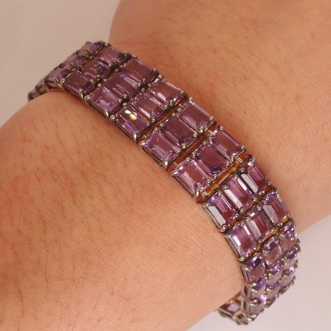 Vintage Purple Amethyst Bracelet in 925 Sterling Silver