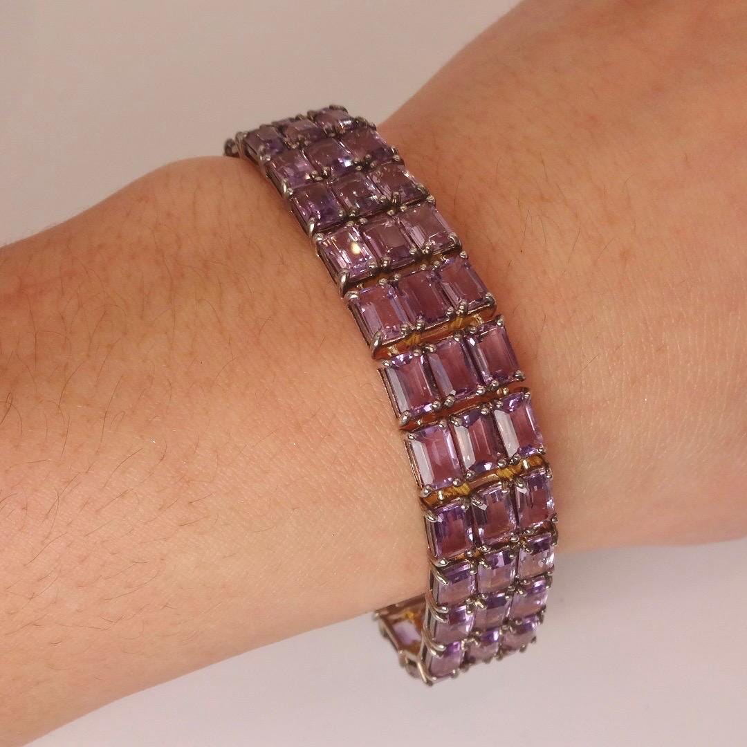 Vintage Purple Amethyst Bracelet in 925 Sterling Silver
