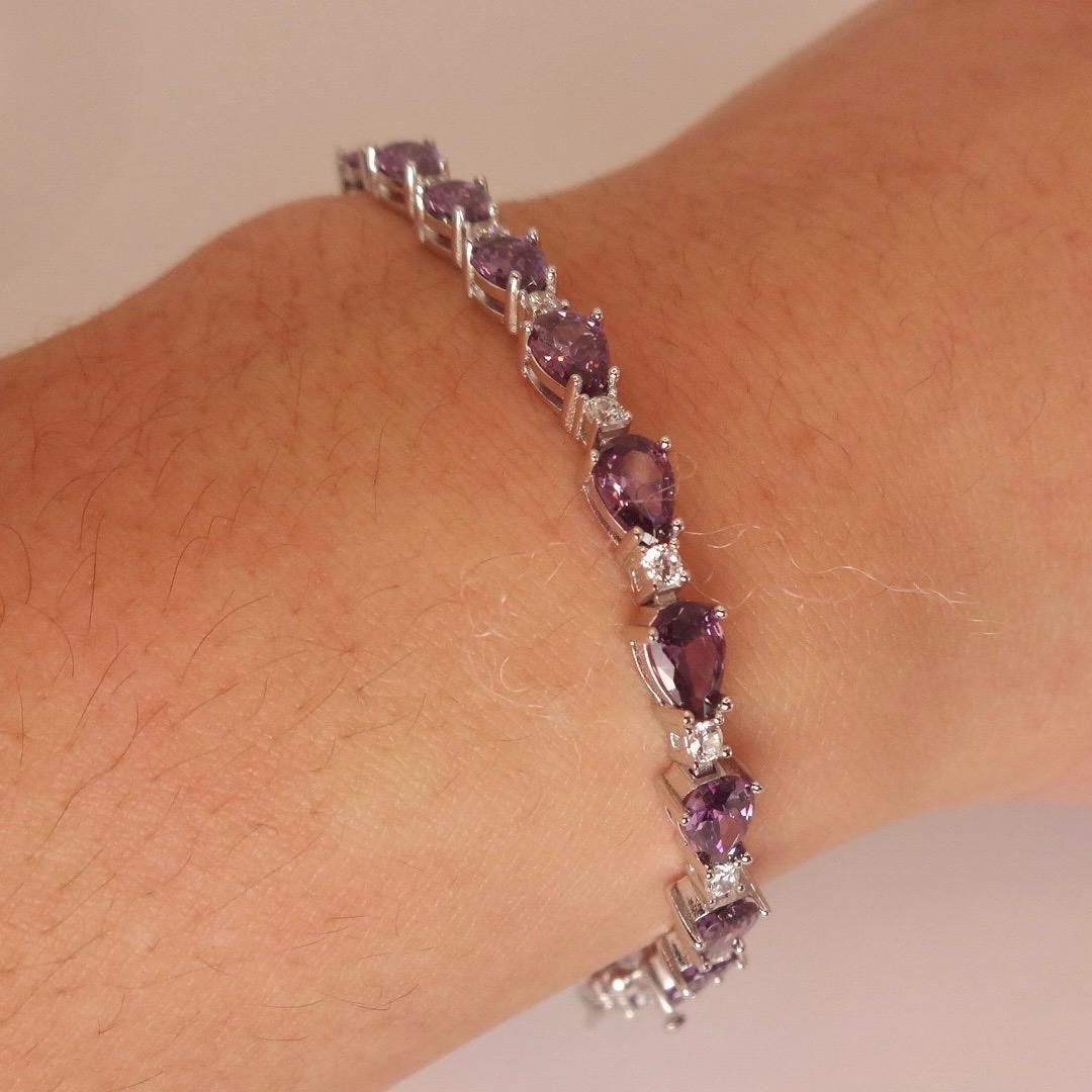 Vintage Purple Amethyst Tennis Bracelet 925 Sterling Silver