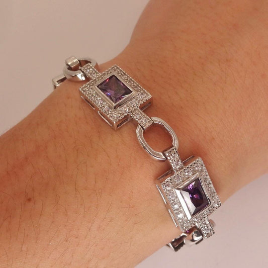 Vintage Purple Amethyst Deco Bracelet 925 Sterling Silver