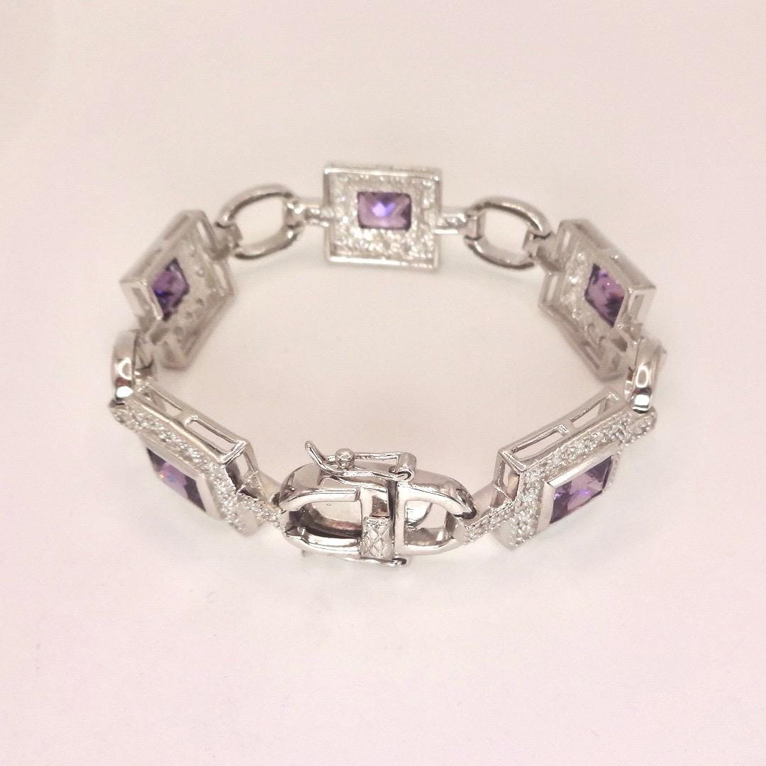 Vintage Purple Amethyst Deco Bracelet 925 Sterling Silver
