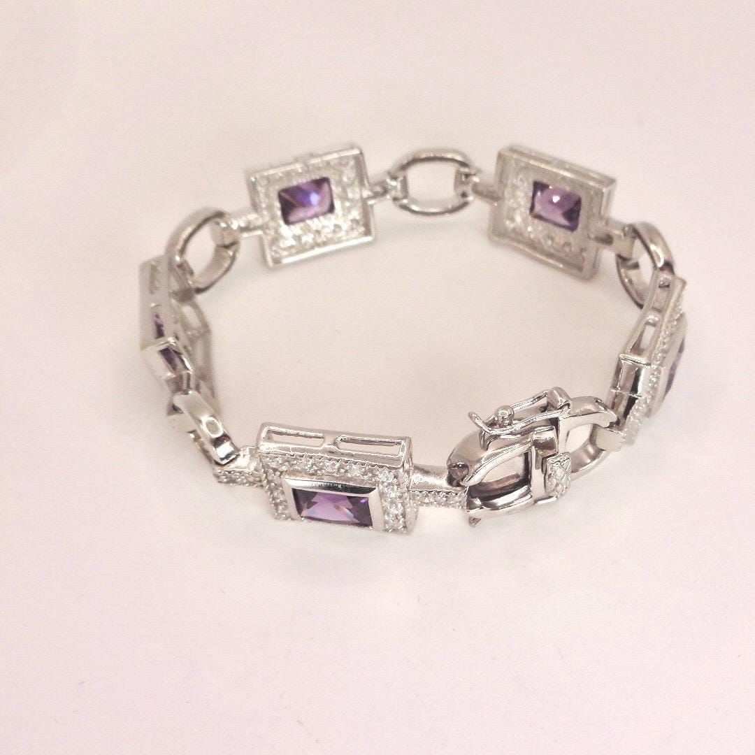 Vintage Purple Amethyst Deco Bracelet 925 Sterling Silver