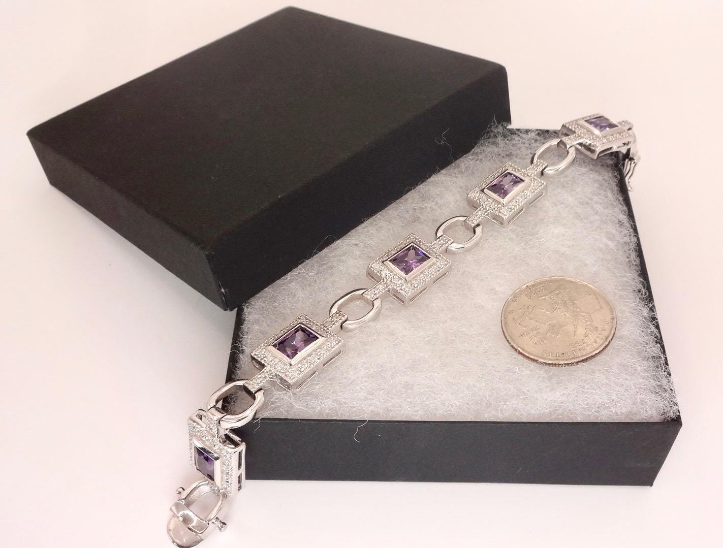 Vintage Purple Amethyst Deco Bracelet 925 Sterling Silver