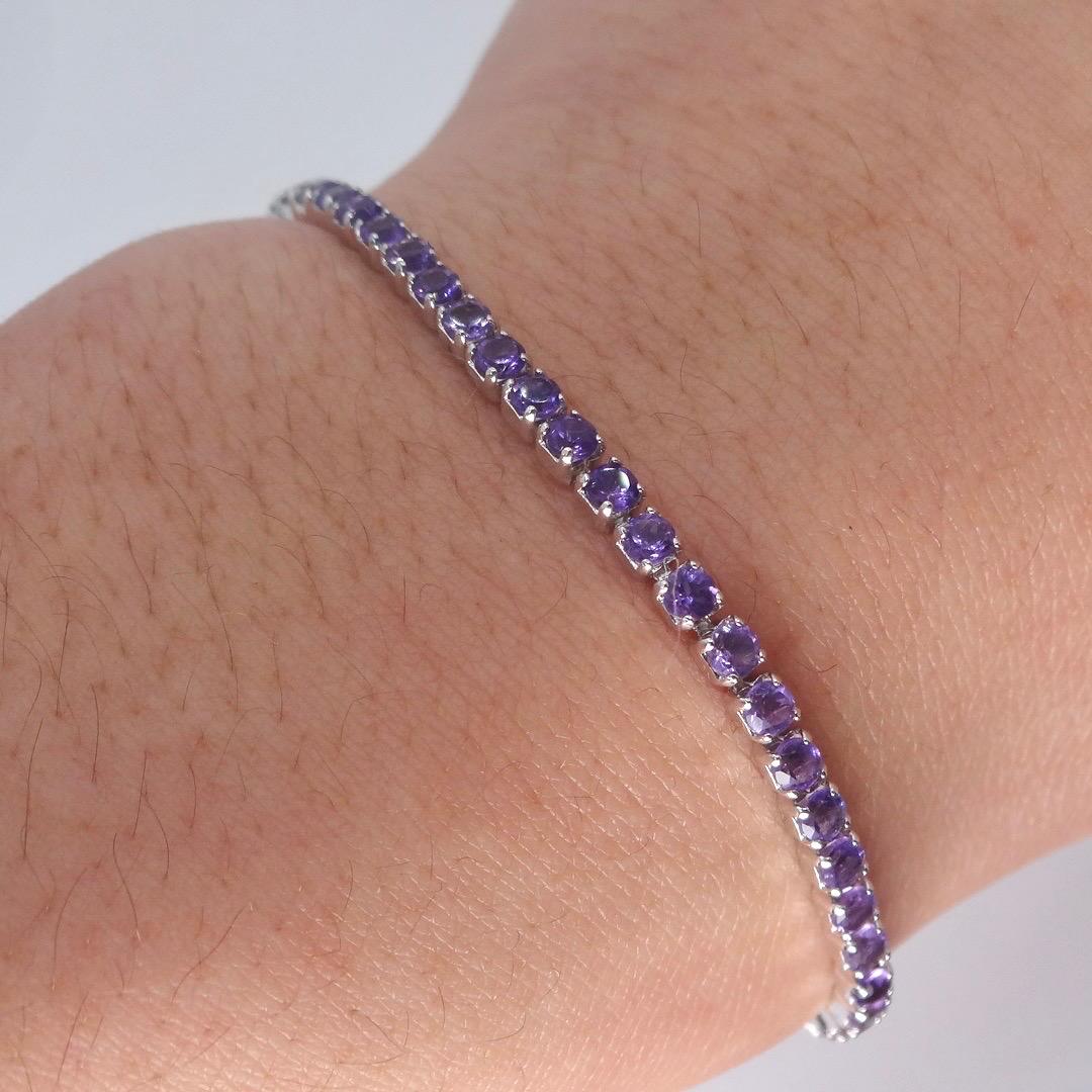 Vintage Purple Amethyst Tennis Bracelet in 925 Sterling Silver