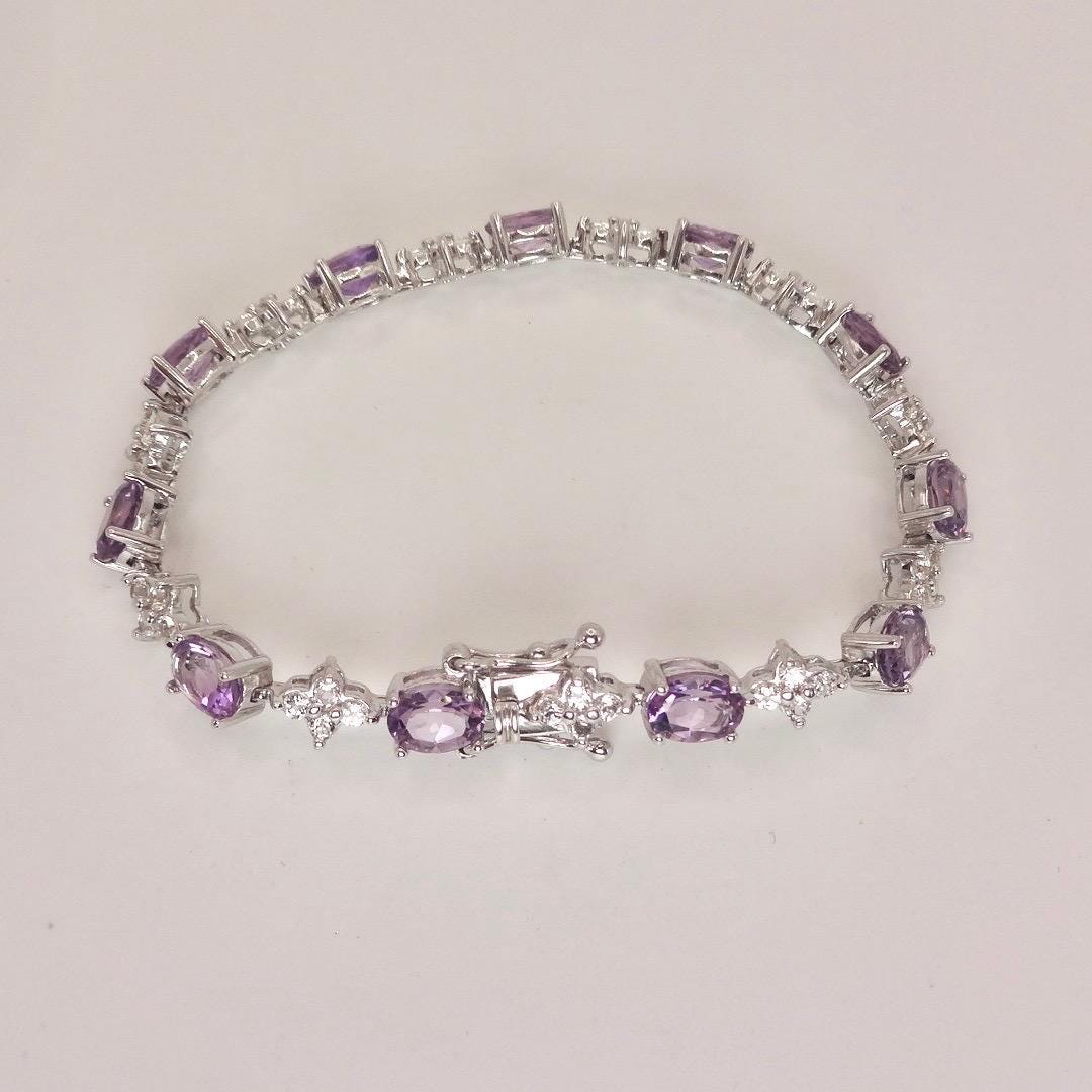 Vintage Purple Amethyst Tennis Bracelet in 925 Sterling Silver