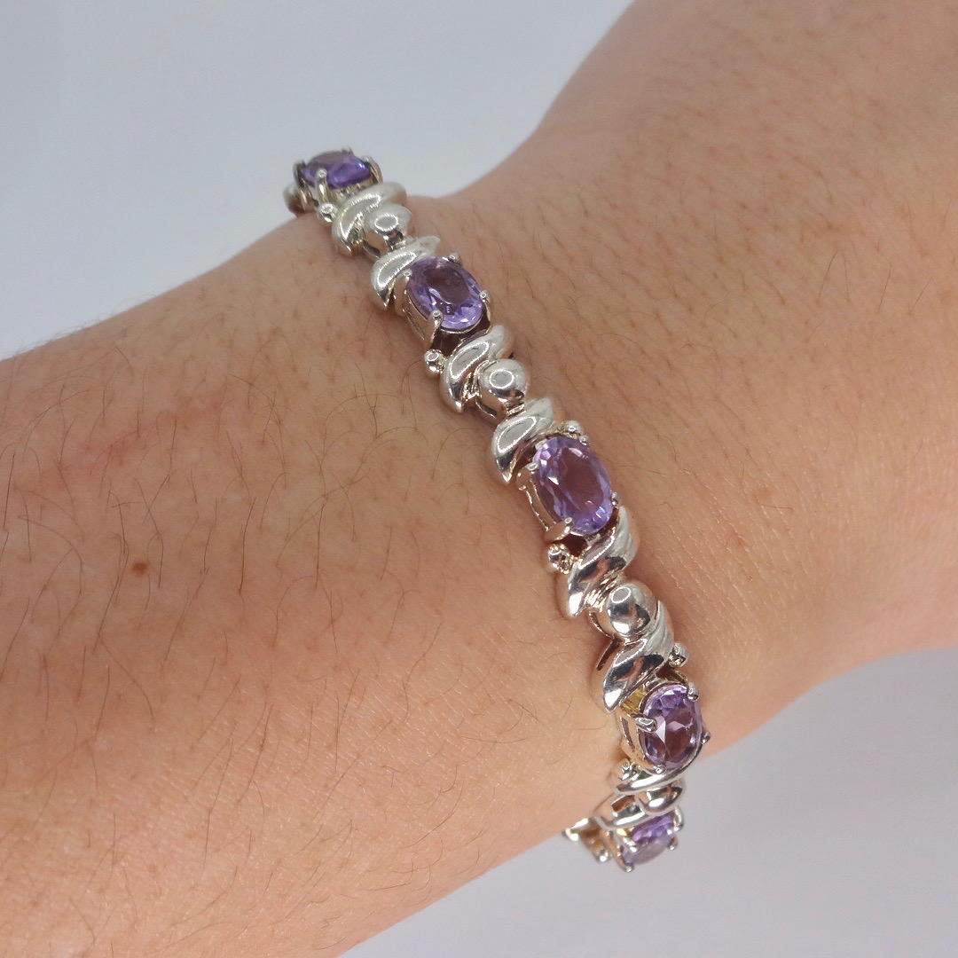 Vintage Amethyst Bracelet 925 Sterling Silver Purple Deco