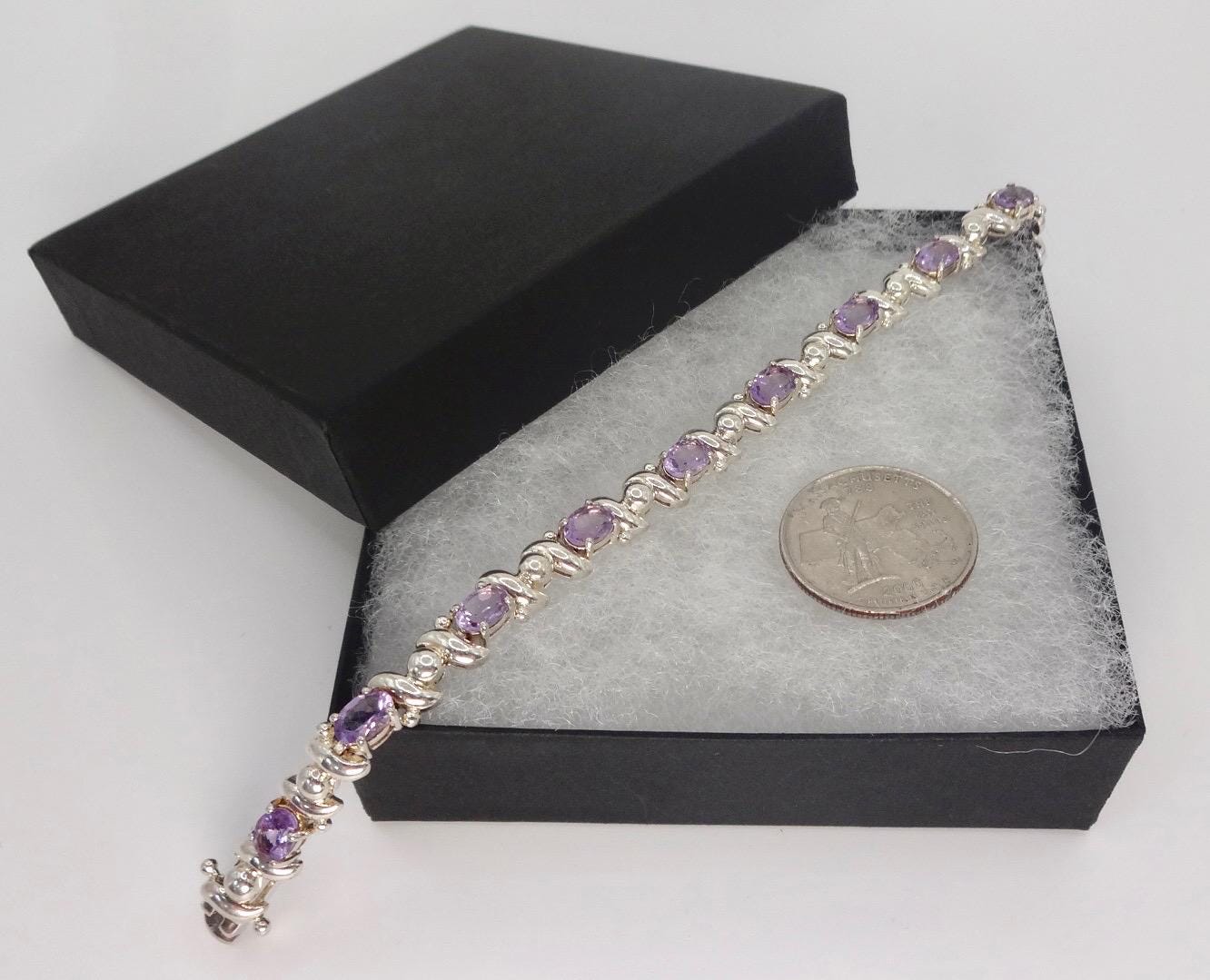 Vintage Amethyst Bracelet 925 Sterling Silver Purple Deco