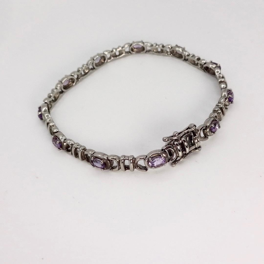Vintage Purple Amethyst Tennis Bracelet 925 Sterling Silver