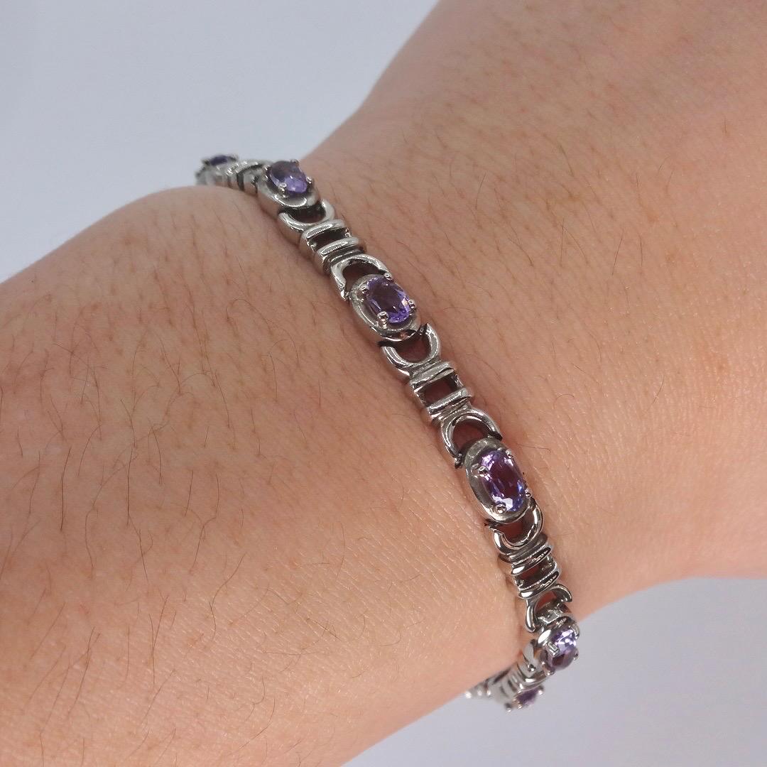 Vintage Purple Amethyst Tennis Bracelet 925 Sterling Silver