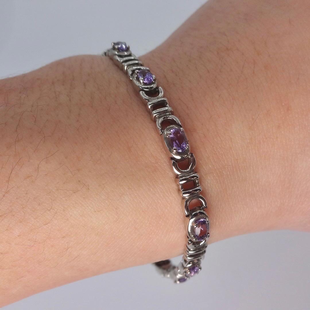 Vintage Purple Amethyst Tennis Bracelet 925 Sterling Silver