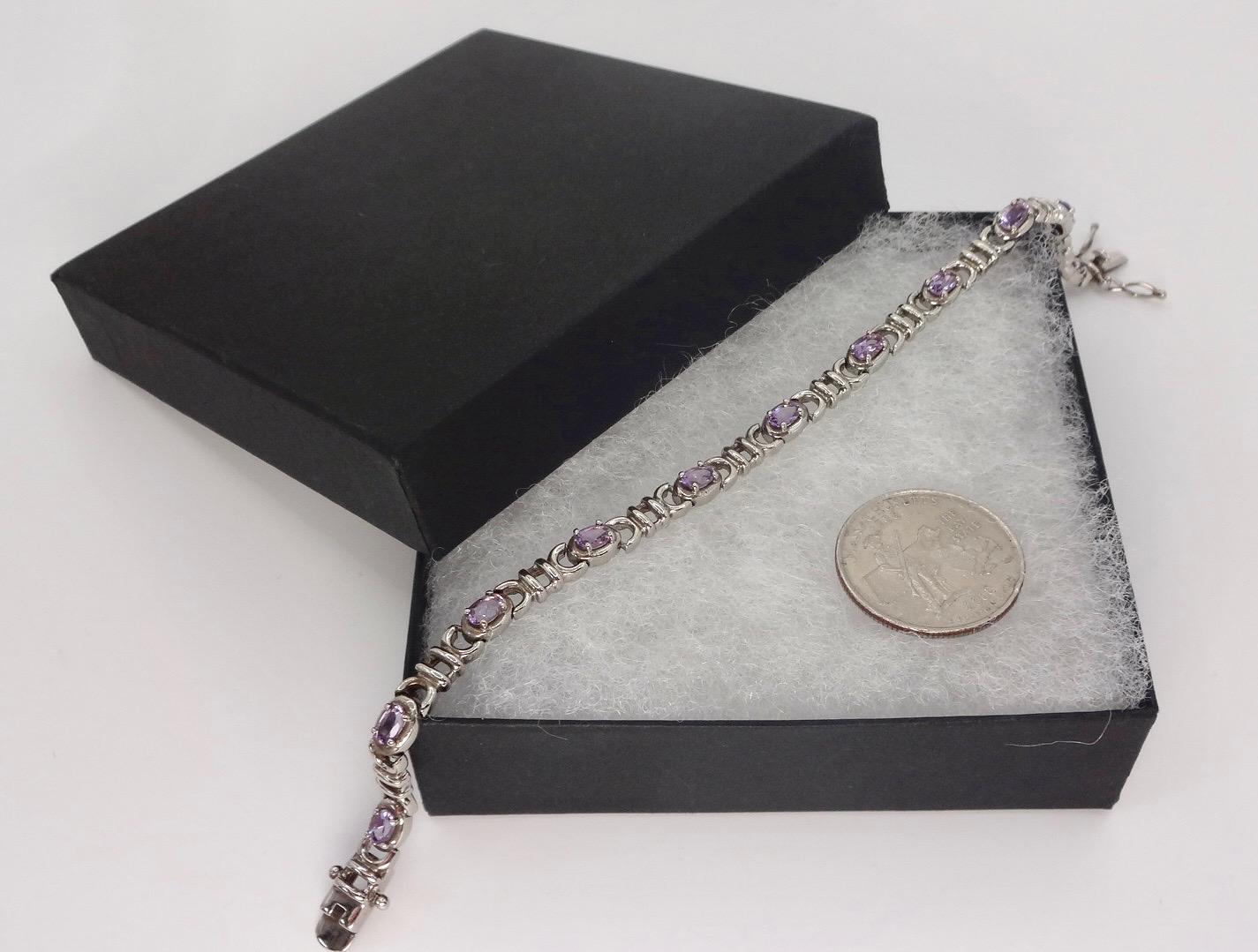 Vintage Purple Amethyst Tennis Bracelet 925 Sterling Silver