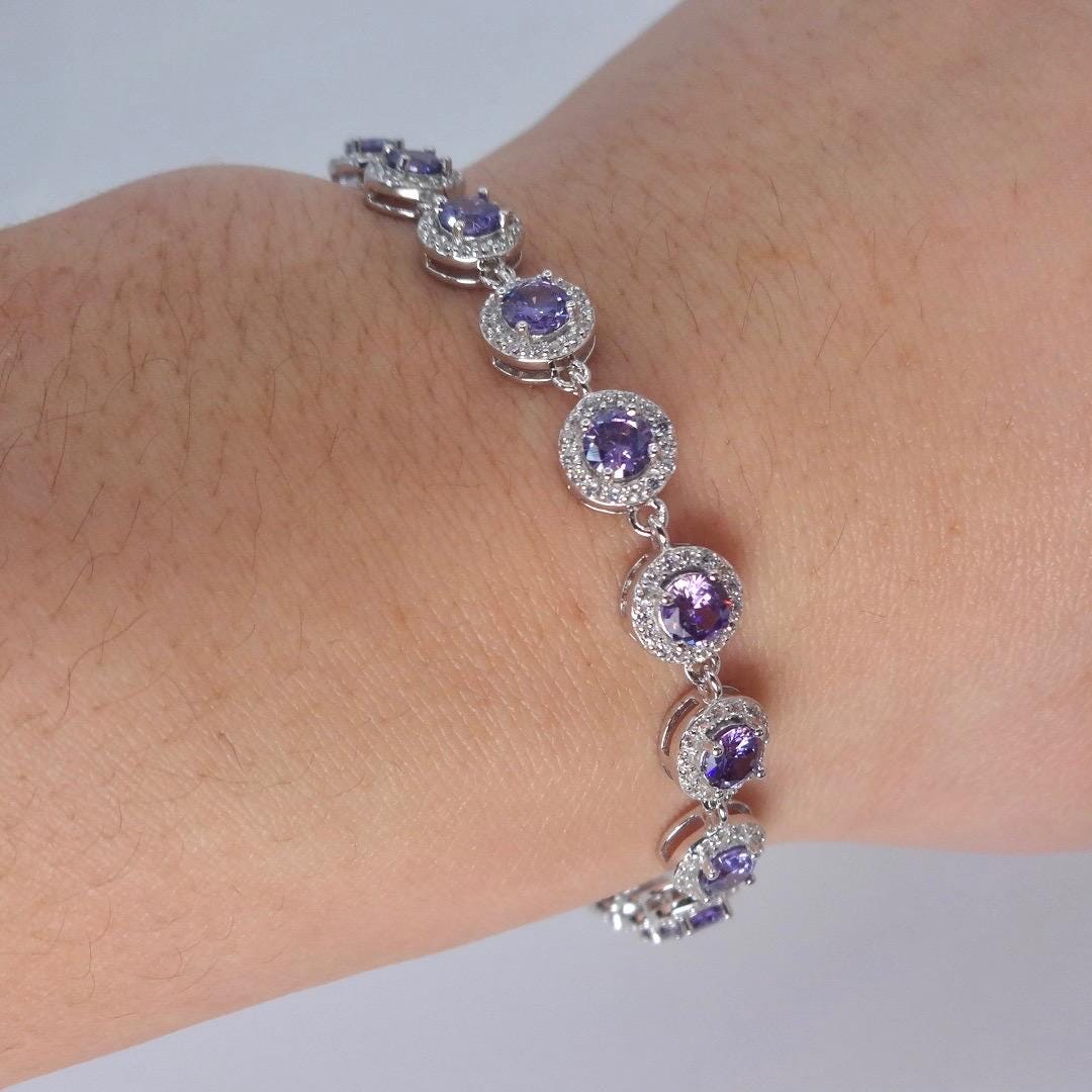 Vintage Purple Amethyst Tennis Bracelet 925 Sterling Silver