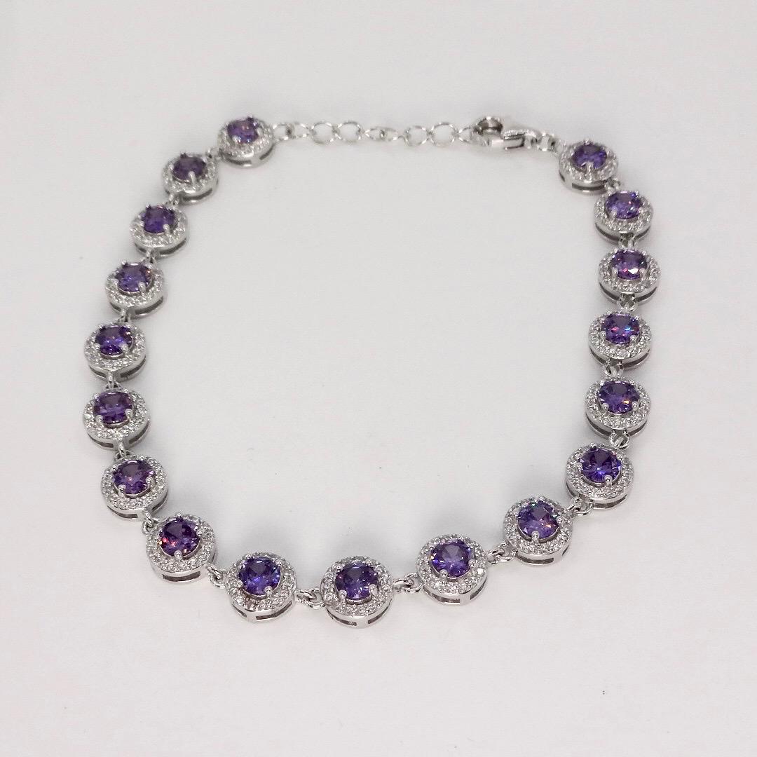 Vintage Purple Amethyst Tennis Bracelet 925 Sterling Silver