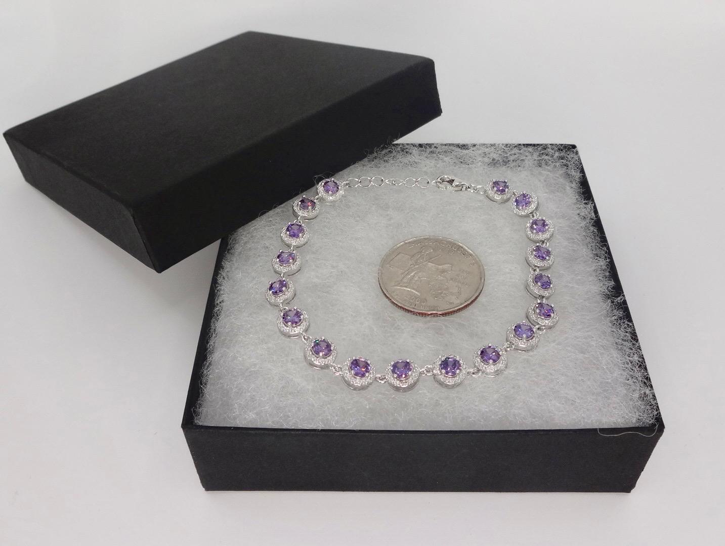 Vintage Purple Amethyst Tennis Bracelet 925 Sterling Silver