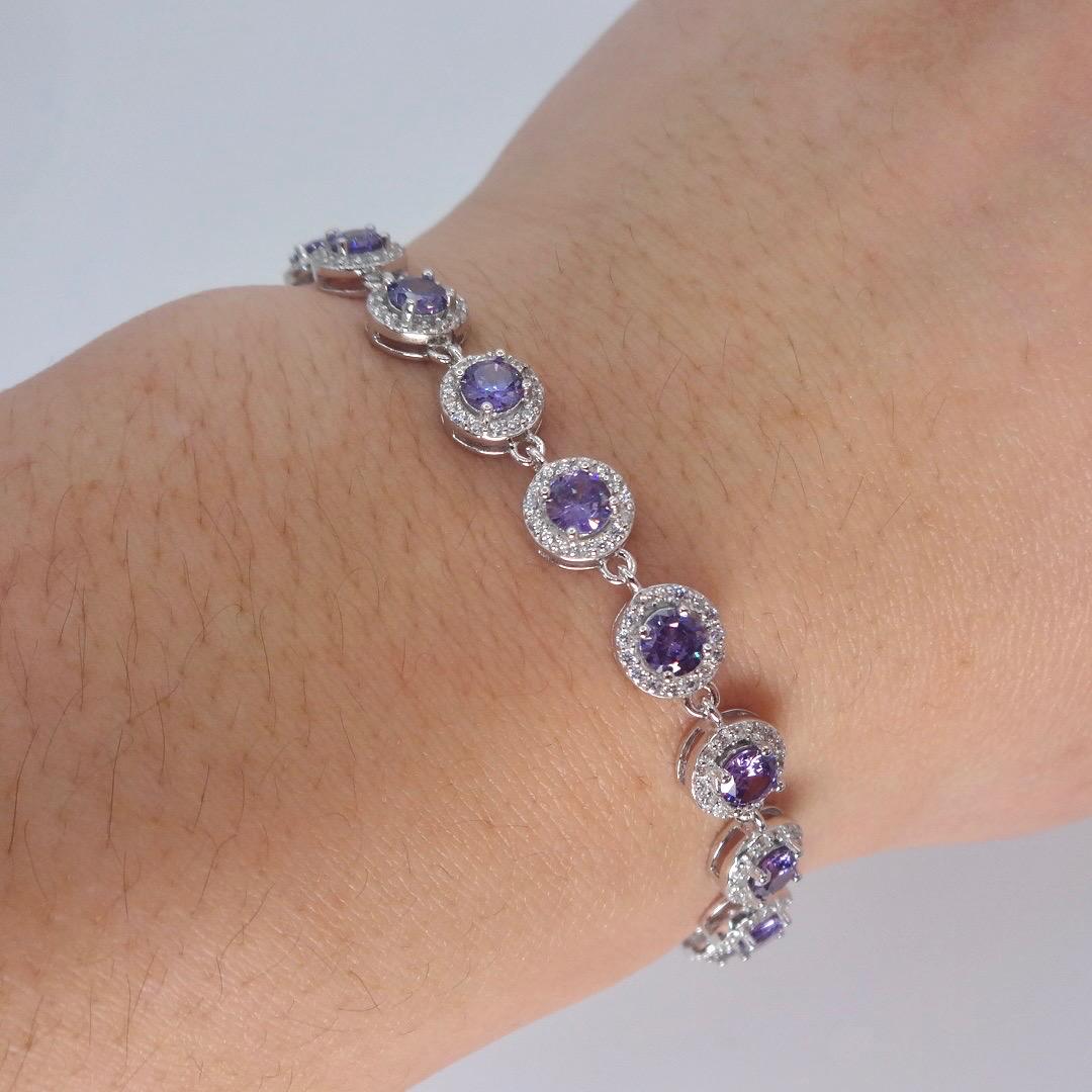 Vintage Purple Amethyst Tennis Bracelet 925 Sterling Silver