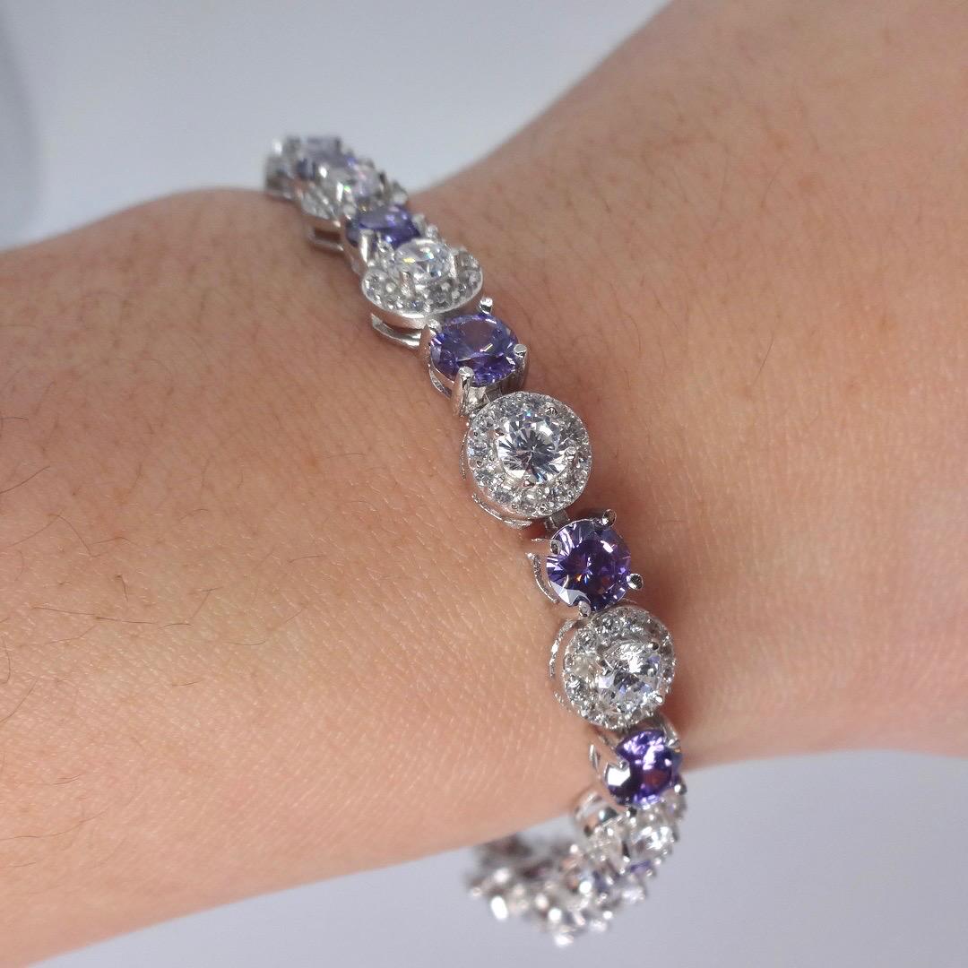 Vintage Purple Amethyst Tennis Bracelet 925 Sterling Silver