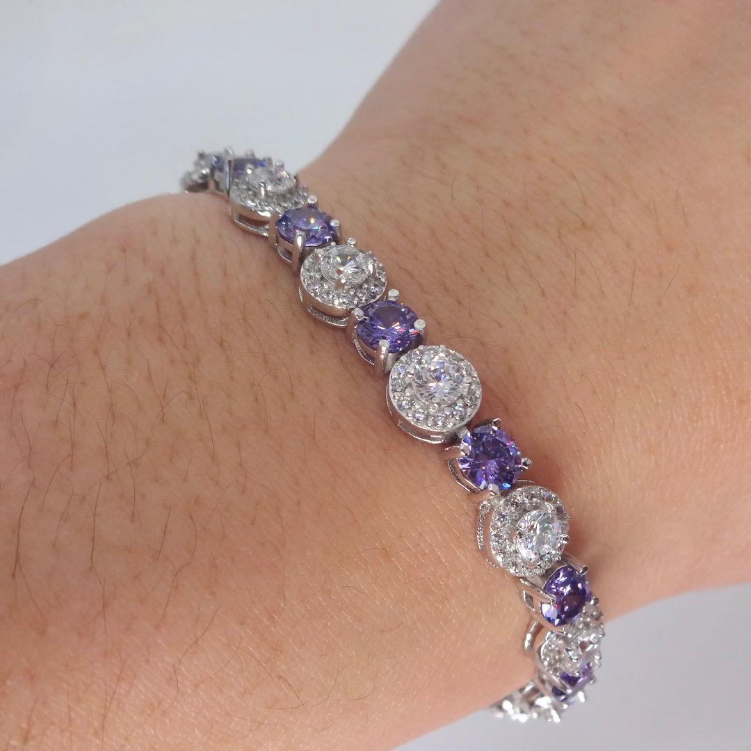 Vintage Purple Amethyst Tennis Bracelet 925 Sterling Silver