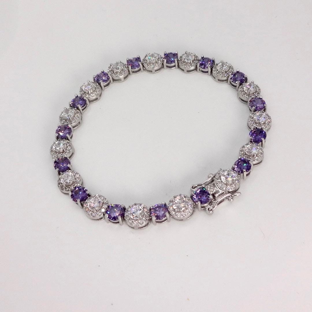 Vintage Purple Amethyst Tennis Bracelet 925 Sterling Silver