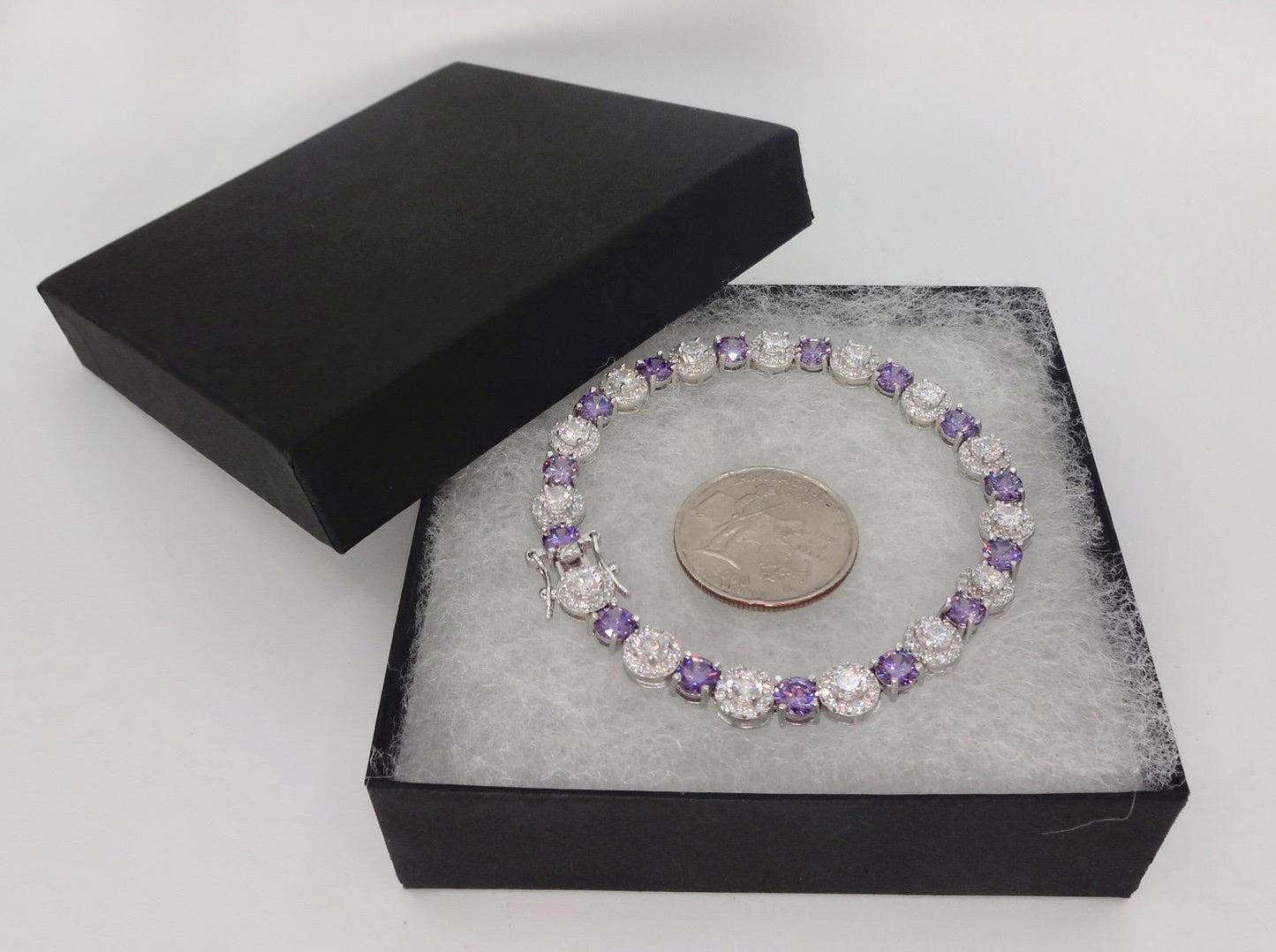 Vintage Purple Amethyst Tennis Bracelet 925 Sterling Silver