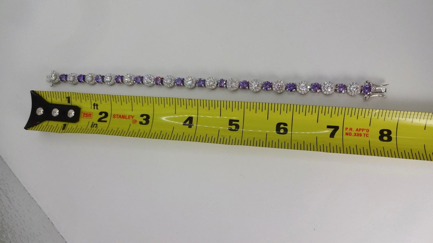 Vintage Purple Amethyst Tennis Bracelet 925 Sterling Silver