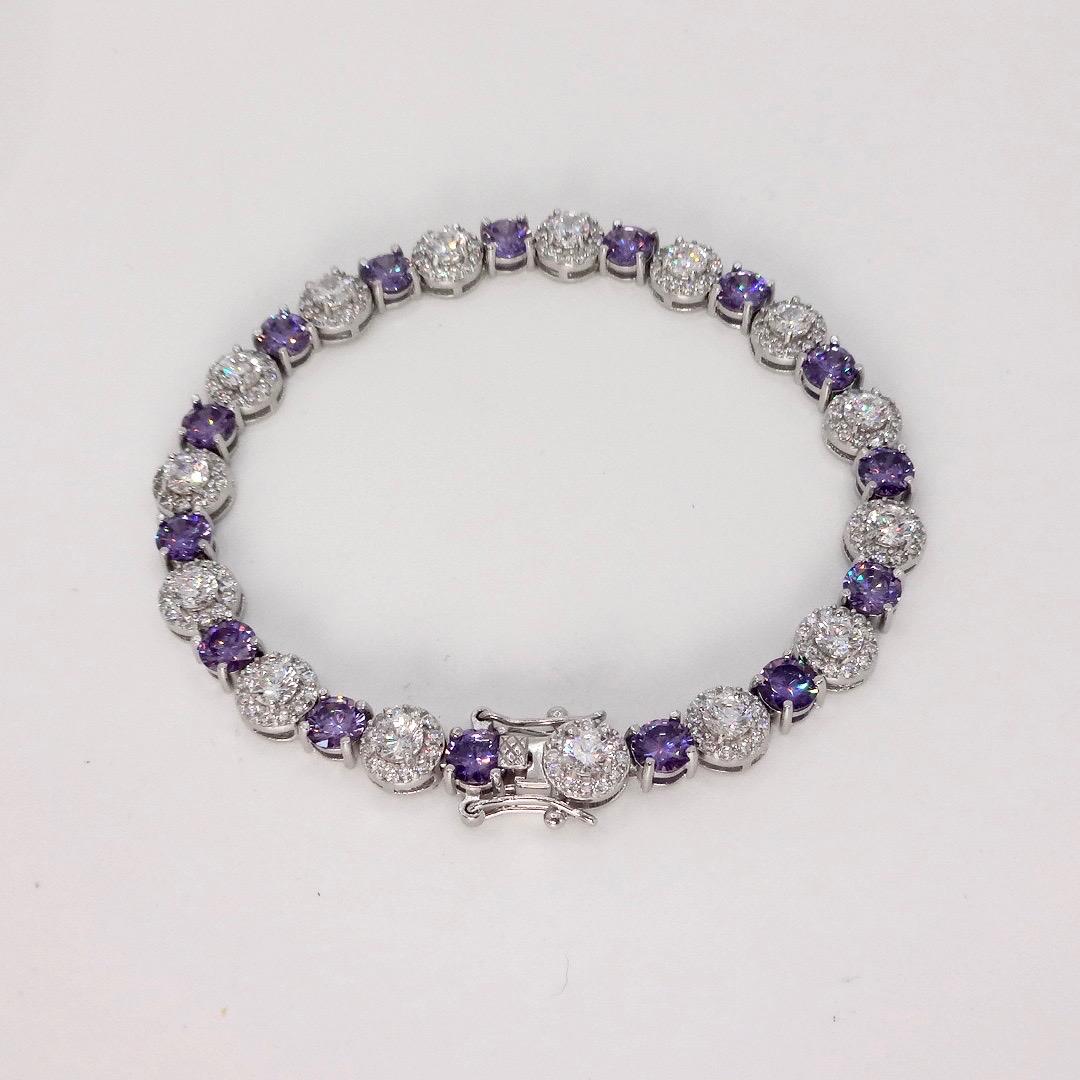Vintage Purple Amethyst Tennis Bracelet 925 Sterling Silver