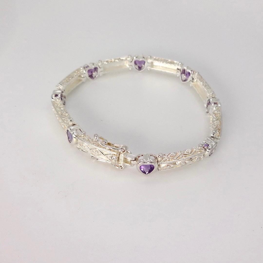 Vintage Purple Amethyst Tennis Bracelet in 925 Sterling Silver