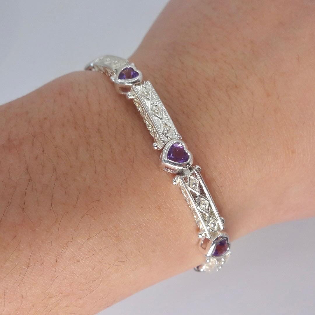 Vintage Purple Amethyst Tennis Bracelet in 925 Sterling Silver