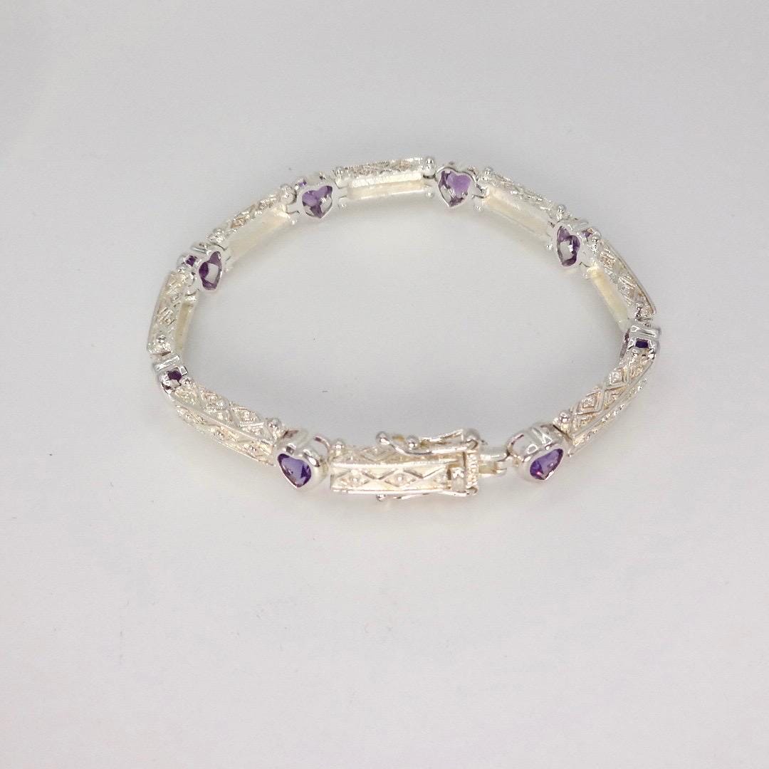 Vintage Purple Amethyst Tennis Bracelet in 925 Sterling Silver