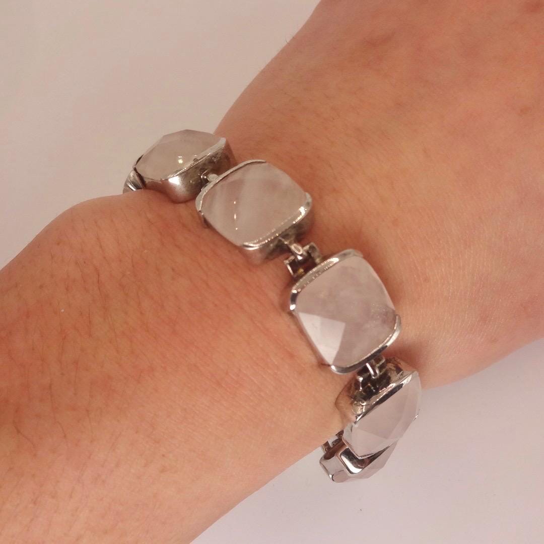 Vintage Rose Quartz 925 Sterling Silver Bracelet