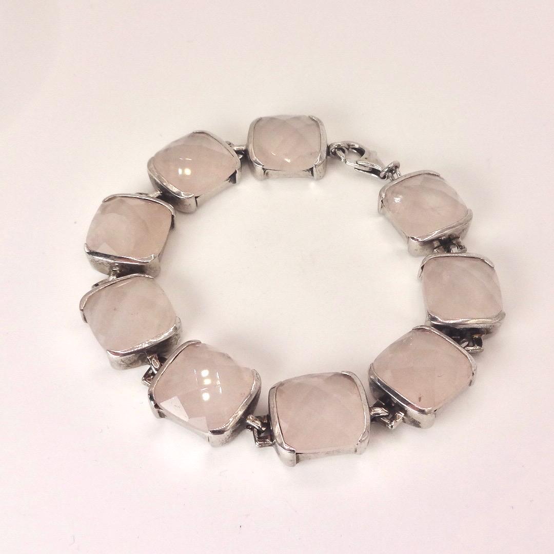 Vintage Rose Quartz 925 Sterling Silver Bracelet