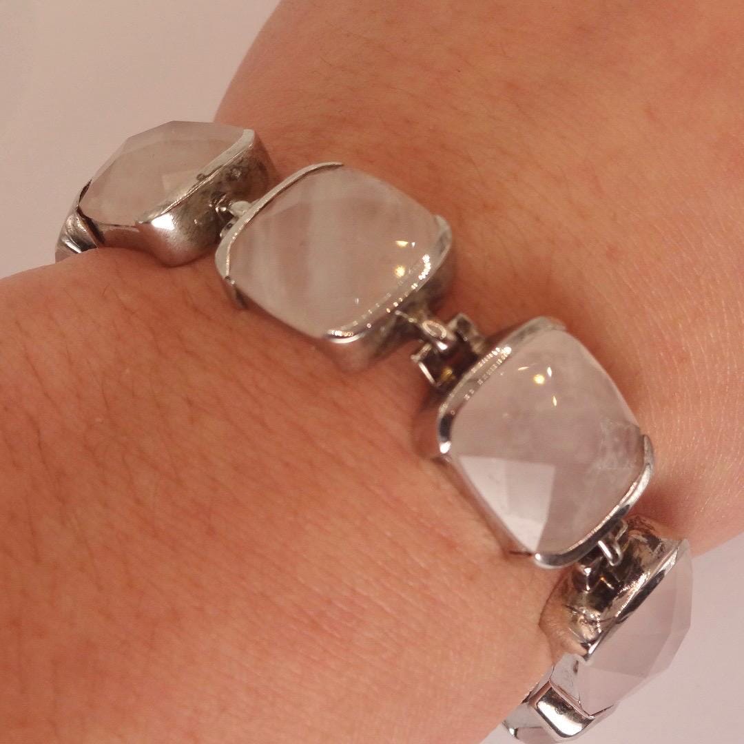 Vintage Rose Quartz 925 Sterling Silver Bracelet