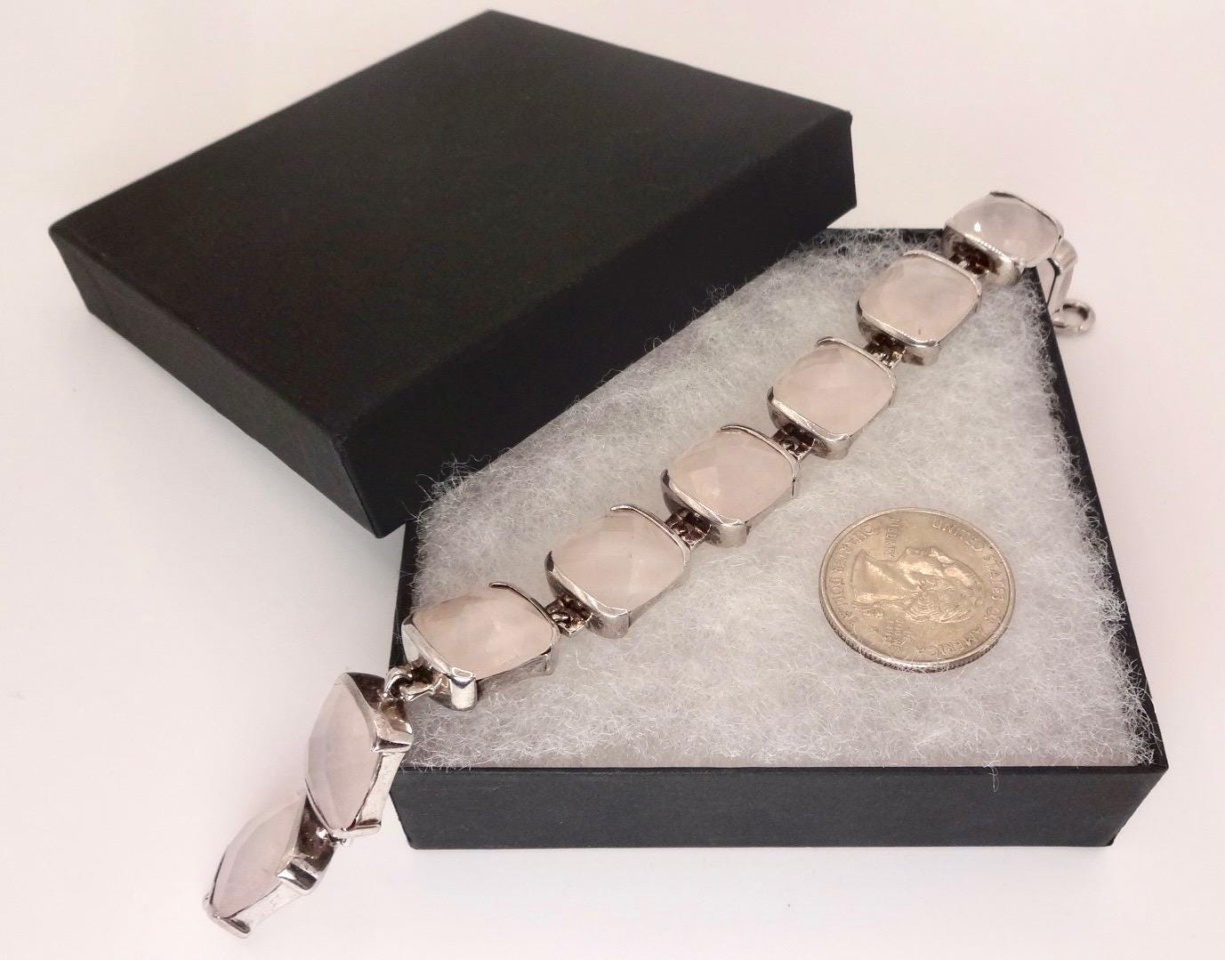Vintage Rose Quartz 925 Sterling Silver Bracelet