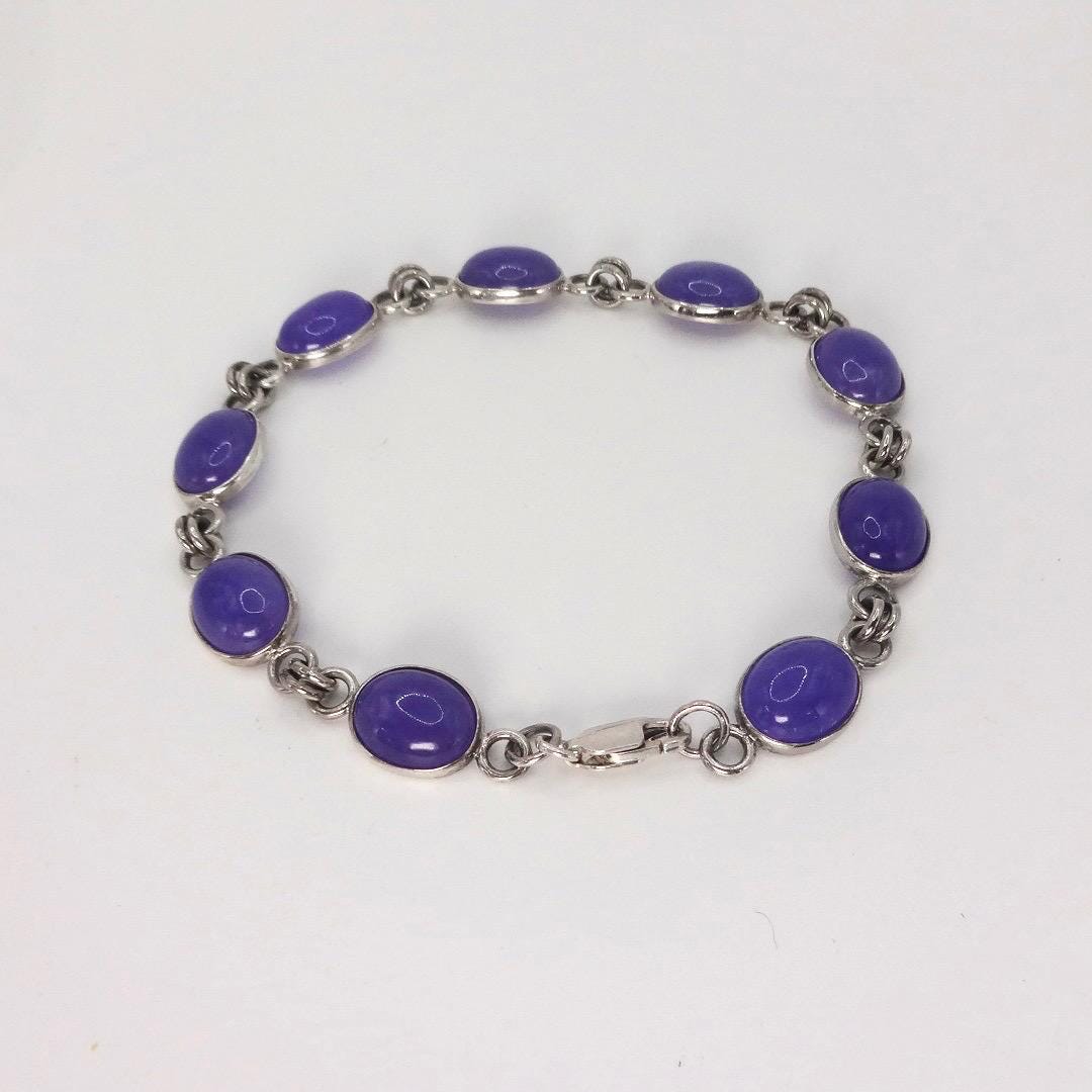 Vintage Purple Jade Tennis Bracelet in 925 Sterling Silver