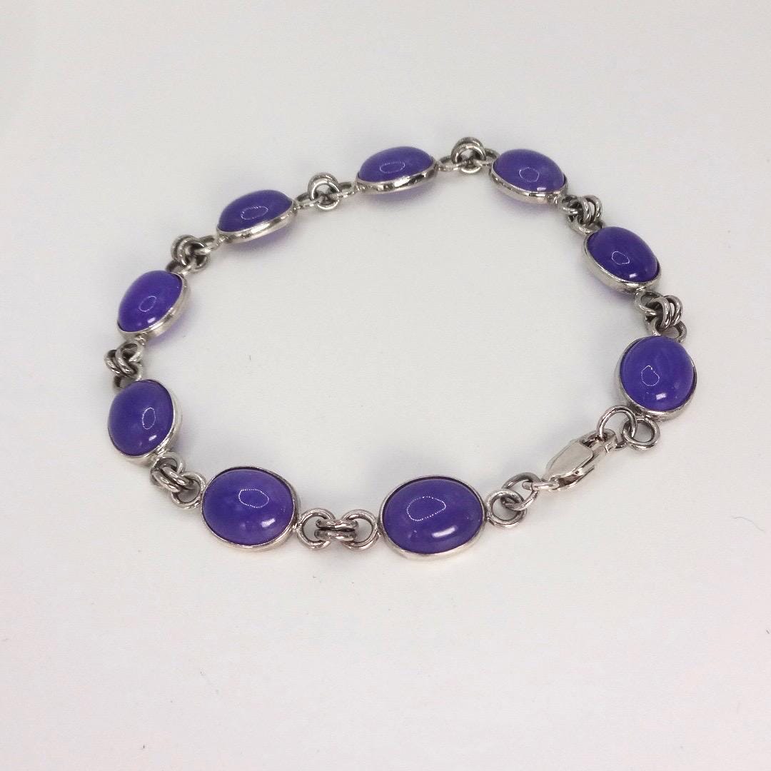 Vintage Purple Jade Tennis Bracelet in 925 Sterling Silver
