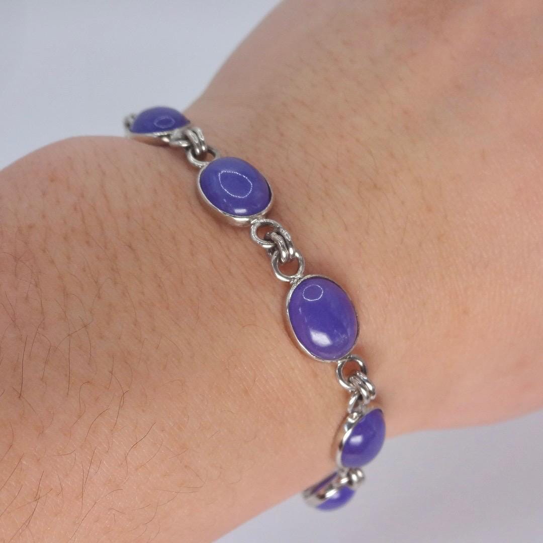 Vintage Purple Jade Tennis Bracelet in 925 Sterling Silver