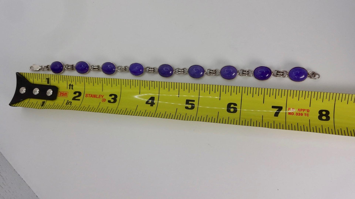 Vintage Purple Jade Tennis Bracelet in 925 Sterling Silver